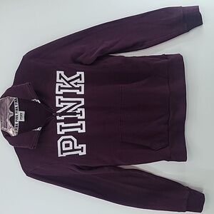 PINK VICTORIA'S‎ SECRET Maroon Quarter Zip Long Sleeve Hoodie - Size Small